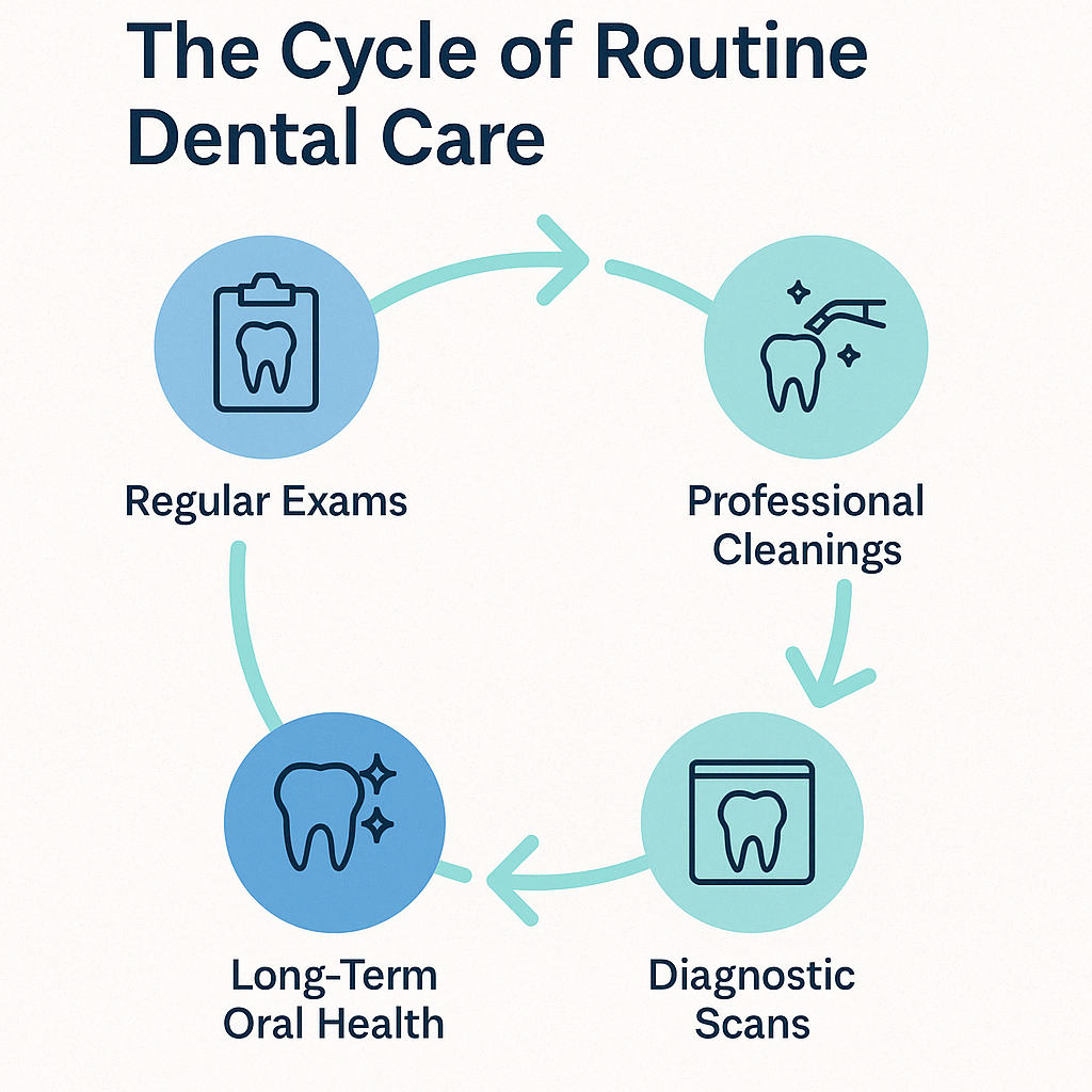 Graphic Showing the cycle of routine Dental Care from an Office in Forney Texas